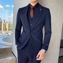 Net red blue high-end wedding dress Mens slim suit mens small suit mens coat Korean skinny suit three-piece suit