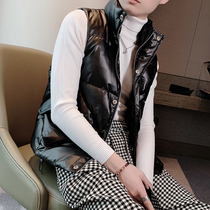 ins Super fire mens standing collar cotton vest autumn and winter 2021 New thick glossy sleeveless shoulder mens short coat