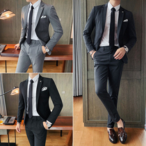 Casual suit mens jacket trend slim rugby handsome plus size suit men fat suit Korean dress two-piece tide