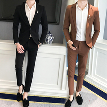 Spring and autumn suit mens suit trend A handsome suit two-piece suit young students casual business wedding dress