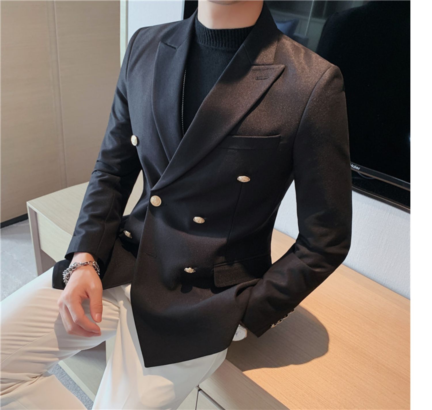 Zeiyignr Man's Double Breasted Trench Coat Oversized Casual