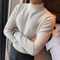 Semi-high collar knitwear coat spring and autumn winter New 2021 Mens slim body temperament jacket pit pullover sweater