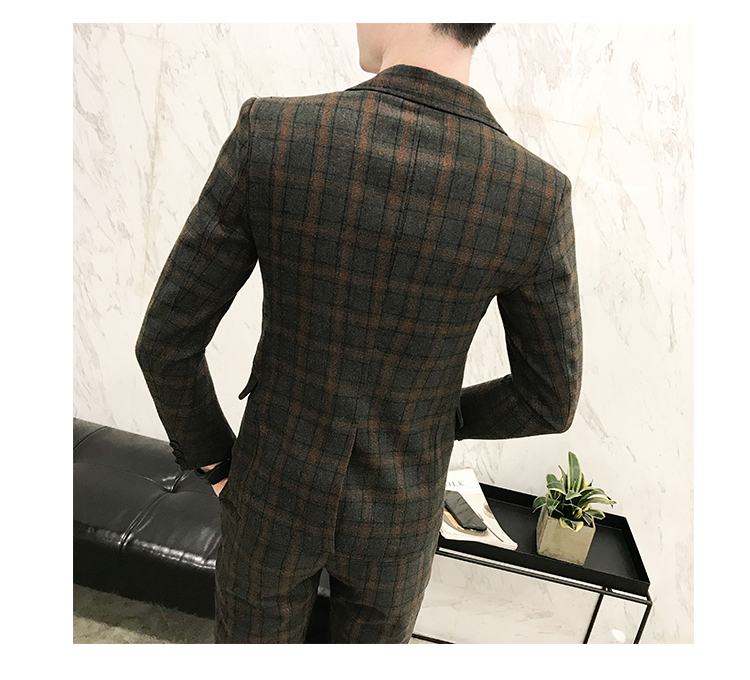 Bộ đồ kẻ sọc đẹp trai mùa thu đẹp trai phiên bản Hàn Quốc của bộ đồ bó sát cỡ nhỏ phù hợp với giới trẻ giải trí hai mảnh thủy triều quần đũi nam