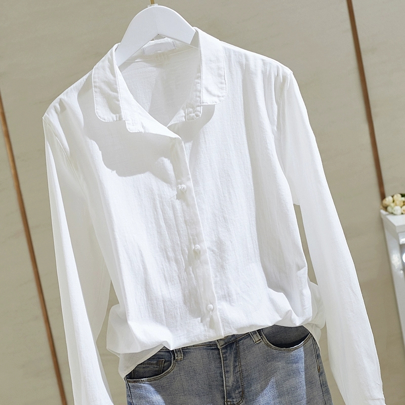 Early Autumn Cotton Linen Shirt Woman 2022 Chunqiu Loose Breathable Summer Port Wind Design Sensation Small Crowdwhite Shirt Blouse