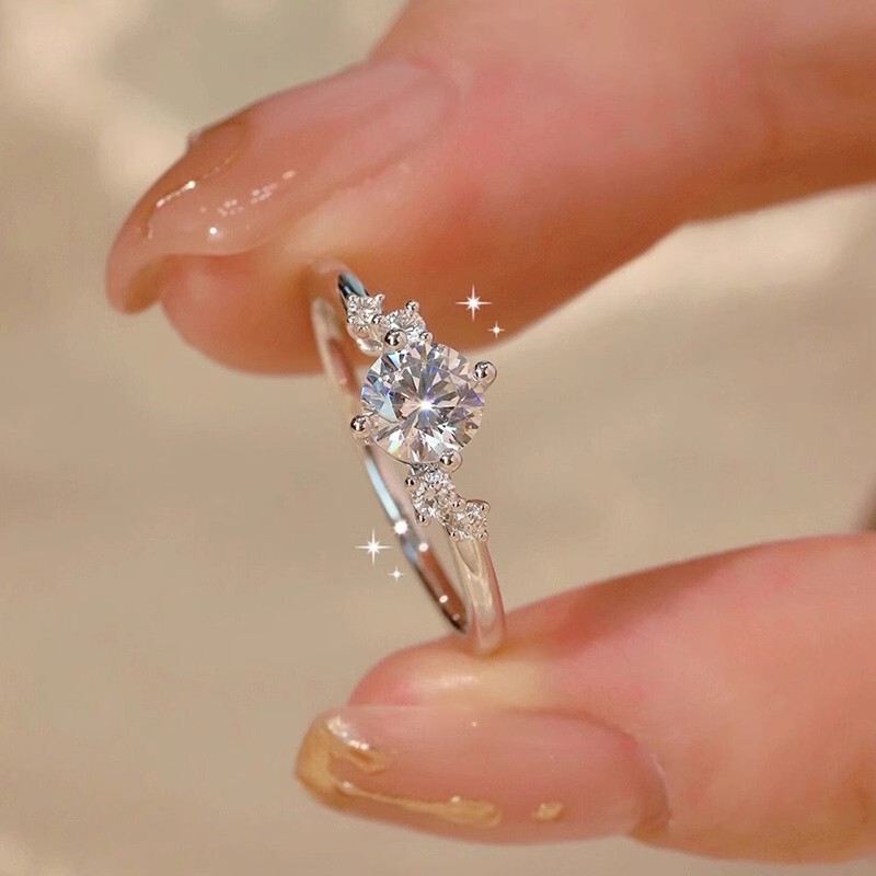 Authentic Moissanite Diamond Ring for Women, Couple Rings, Sterling Silver Pair, 1 Carat Simulated Diamond, Wedding Ring Gift