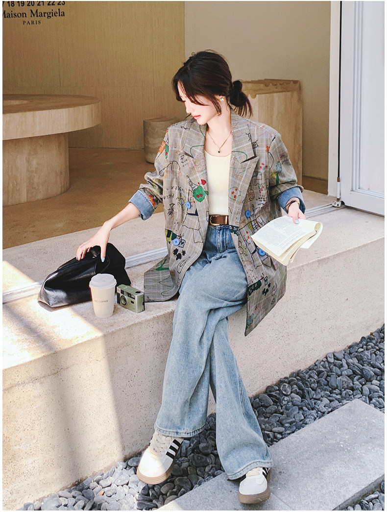 Цветной осенний дизайнерский пиджак классического кроя, тренд сезона, оверсайз 