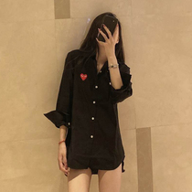 Charm champion shirt female autumn new black temperament love long sleeve loose base professional white shirt tide