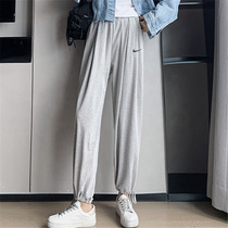 Grey sports pants woman 2022 spring autumn new loose close-up bunches leggings long pants black small leggings pants wide leg pants