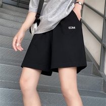 Sports pants womens 2022 summer new high waist loose pants casual straight pants black wide leg pants five point shorts