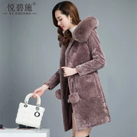 Mẹ cừu cắt coat nữ phần dài 2017 mới dày trùm đầu eo lông một thời trang áo lông thú áo khoác lông cừu nam