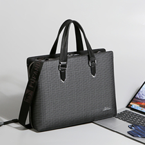 Pufan kangaroo briefcase mens business double-layer large-capacity mens handbag horizontal section PVC retro file computer