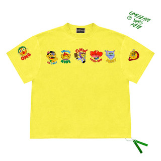 Memory of the Fog City Japanese cute hand-painted graffiti short-sleeved cream yellow pure cotton T-shirt for men and women cartoon non-colliding inner wear