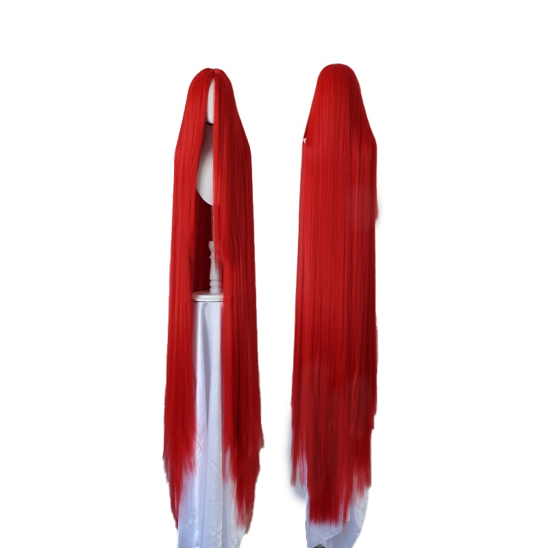 【Fiery】 2m Middle Parting Hairline 2m Straight Hair Deep Red Extra Long Straight Hair Versatile Wig