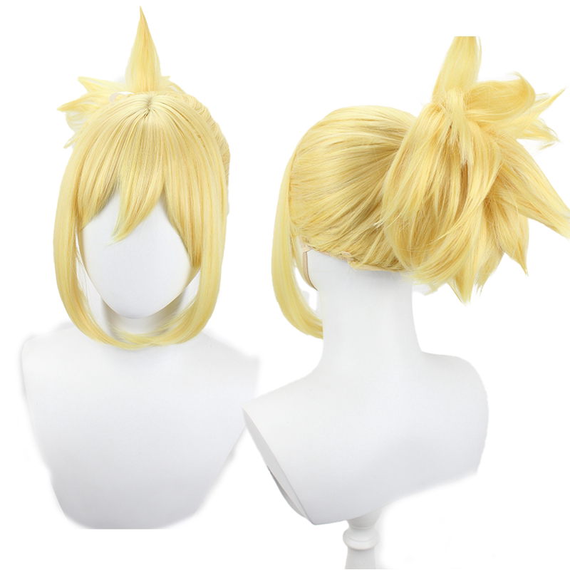 【Fierce Fire】New Stone Age Princess Jin Stone Age Cosplay Wig Golden Yellow Ponytail High Bun