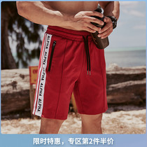 AlphaGym five-point pants Mens Fitness cotton vintage white border printing (non-quality problems do not return)