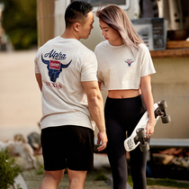 AlphaGym a rough man lovers Texas cows head printed short sleeve American retro sport loose casual T-shirt