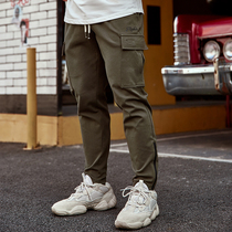 AlphaGym double face cotton trousers overalls large pocket small foot zipper loose fitness sport casual pants man