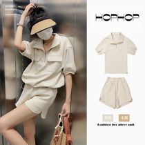 Summer POLO Collar Casual Sports Suit Women Loose large size Slim Short Sleeve Shorts Salt Ensemble wearing a two-piece suit