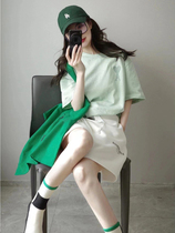 Salt Department Aging Leisure Suit Womens Summer Students Loose Motion Running Pure Cotton Short Sleeve Shorts Two Sets