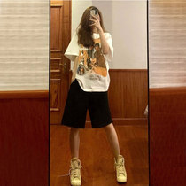 Pure Cotton Short Sleeve Shorts Casual Sports Suit Women Summer Outwear Temperament Fashion Thin and loose two sets of Chains