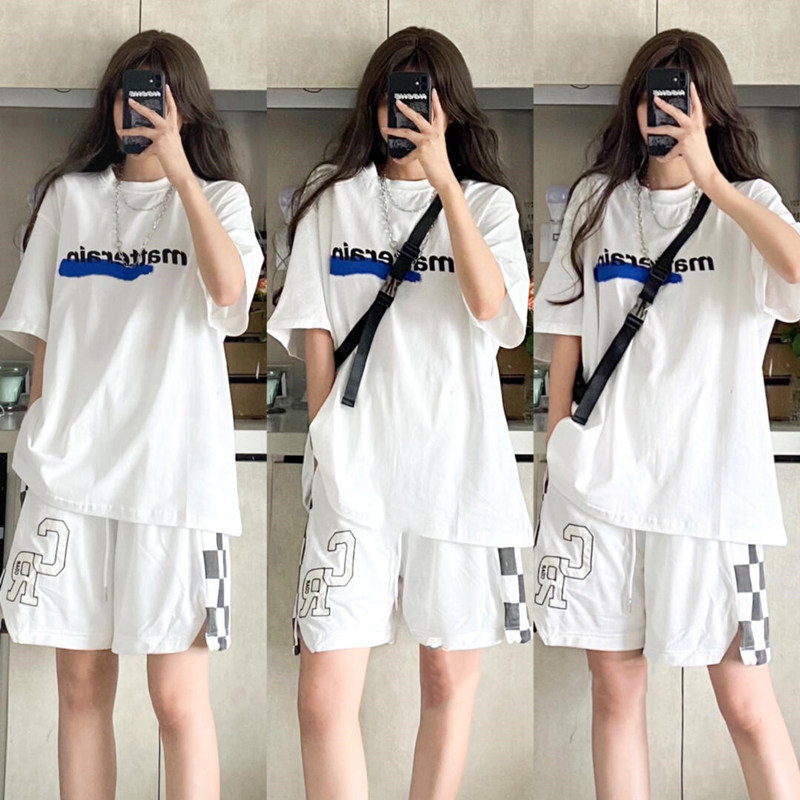 Pure cotton small fashion casual sports suit women's summer short-sleeved shorts thin outer wear running clothes two-piece set