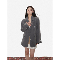 B3E lace splicing profile western suit woman 2024 spring new small crowdsourced retro college wind loose suit thin jacket