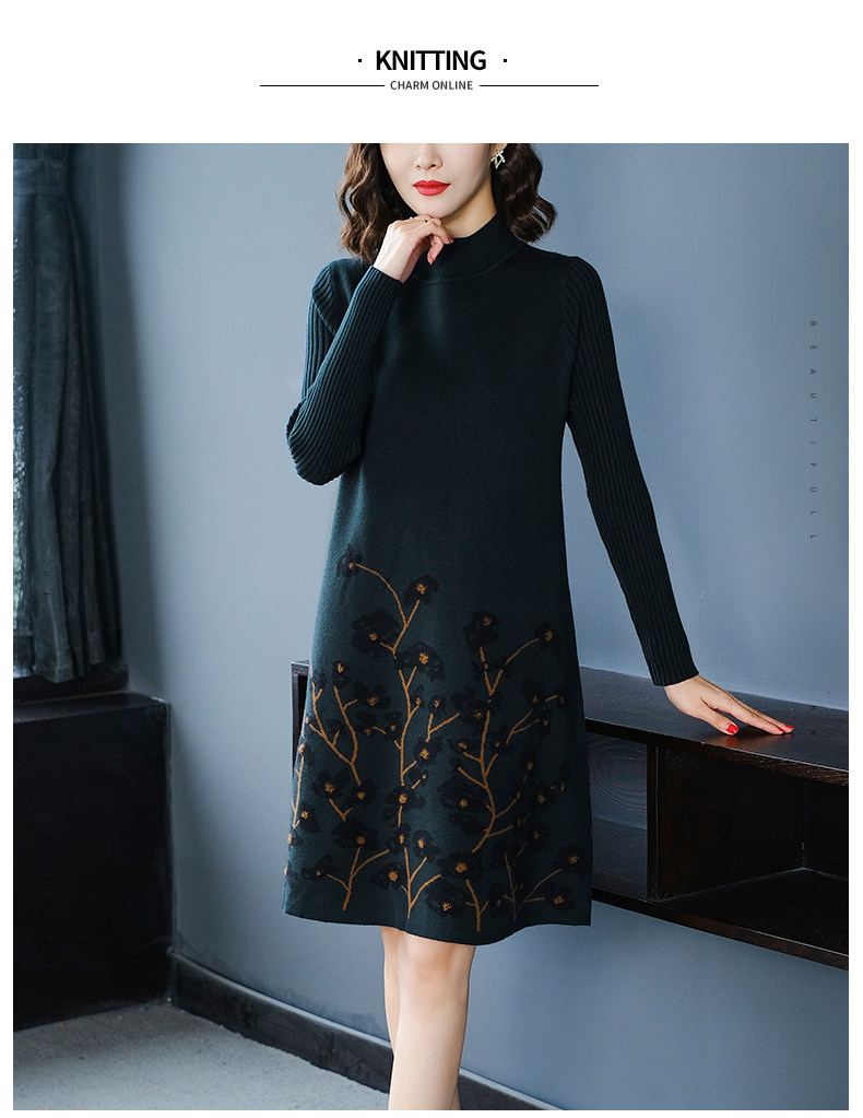 Шерстяное платье, длинное трикотажное платье, свитер, в западном стиле, средней длины, для среднего возраста 例韵 