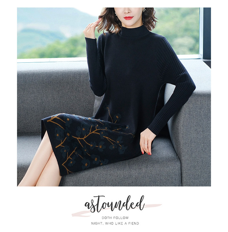 Шерстяное платье, длинное трикотажное платье, свитер, в западном стиле, средней длины, для среднего возраста 例韵 