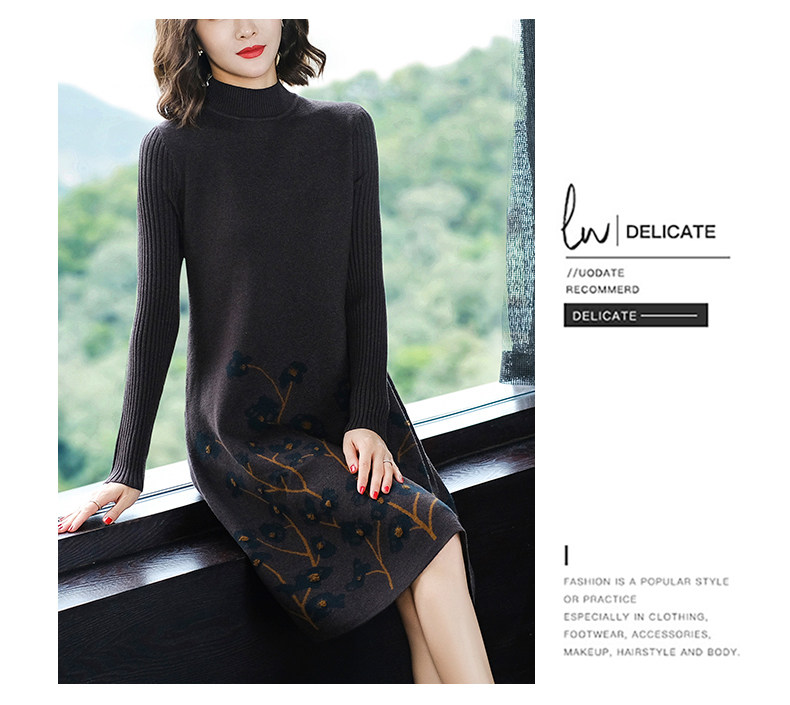 Шерстяное платье, длинное трикотажное платье, свитер, в западном стиле, средней длины, для среднего возраста 例韵 