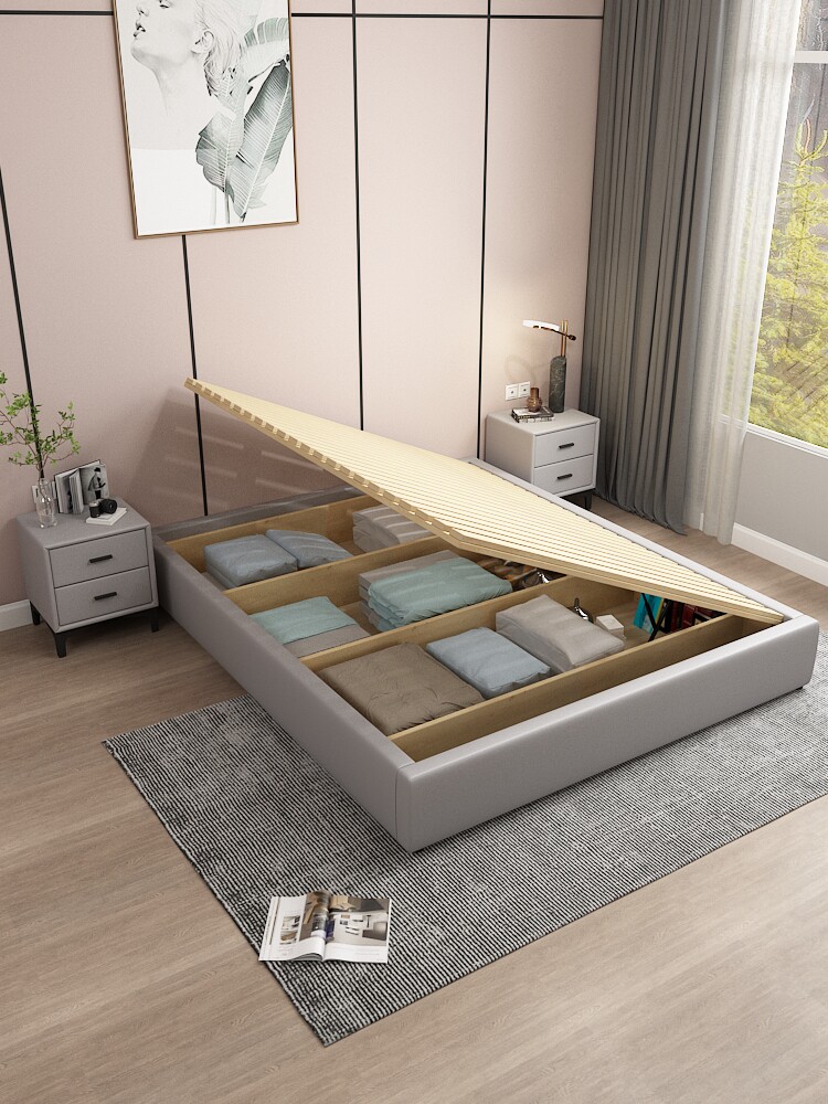 Pink Girl No Bedside Modern Minima Leather Bed Zilateral No Backrest Storage Floor High Case Small Family Tatami Tatami 