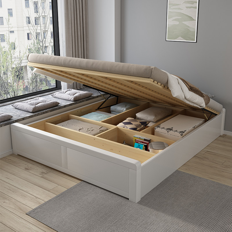 No bedside solid wood bed storage high box white tatami 1 35x1 9m bay window bed small apartment factory direct sales