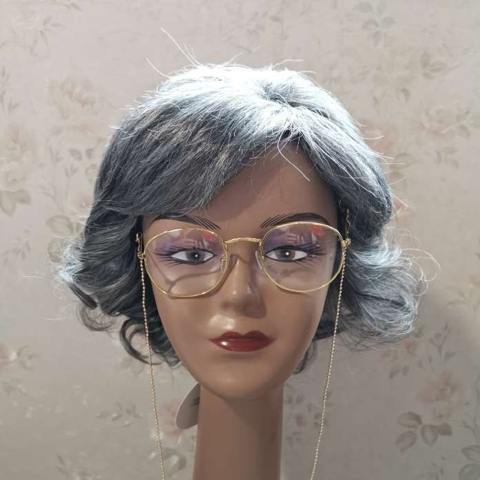 Performance Wig Female Grandma Gray Flower White Short Curly Hair Middle-Aged and Elderly Full Wig Set Fluffy Realistic Flower White Performance Wig Female Grandma Gray Flower White Short Curly Hair Middle-Aged and Elderly Full Wig Set Fluffy Realistic Flower White