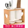 Bamboo and wood double-barrel ceramic chopstick holder Double-seat chopstick cage Double-row chopstick holder with wooden frame Creative kitchen shelf Chopstick holder
