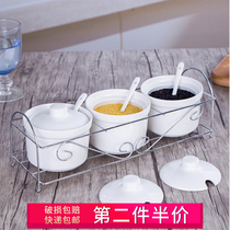 White spice jar three-piece stainless steel anti-corrosion white porcelain clean and simple fashion