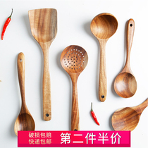 Thai pomelo wooden spoon unpainted solid wood head spoon rice spoon Colander household non-stick cooking spatula spatula wooden shovel