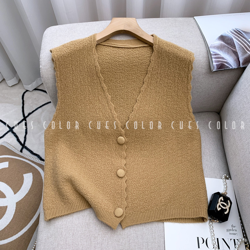 Cicai 2026 Autumn New Style V-Neck Sleeveless Fashionable Sweater Vest for Women, Short High-Waisted Knitted Cardigan