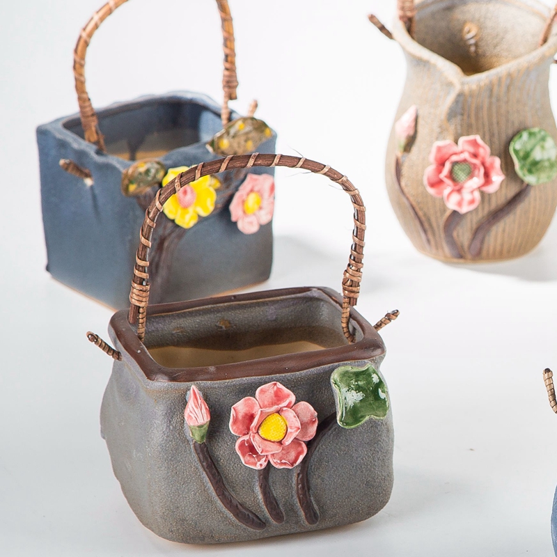 Pinch flower meaty plant pot ceramic coarse pottery cuhk small caliber, lovely creative move coarse pottery breathable specials