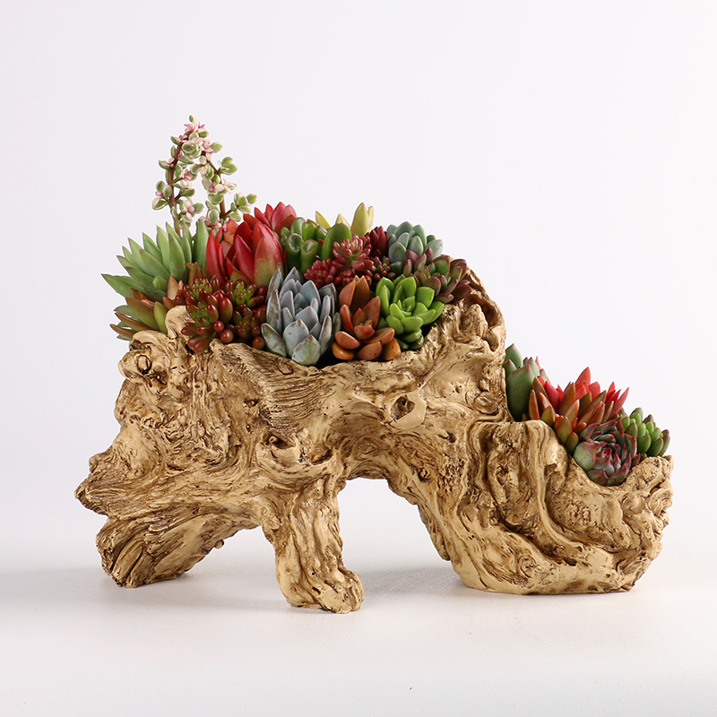 Imitation wood household more meat flowerpot more than creative move of large diameter long square plant flower POTS of ceramics