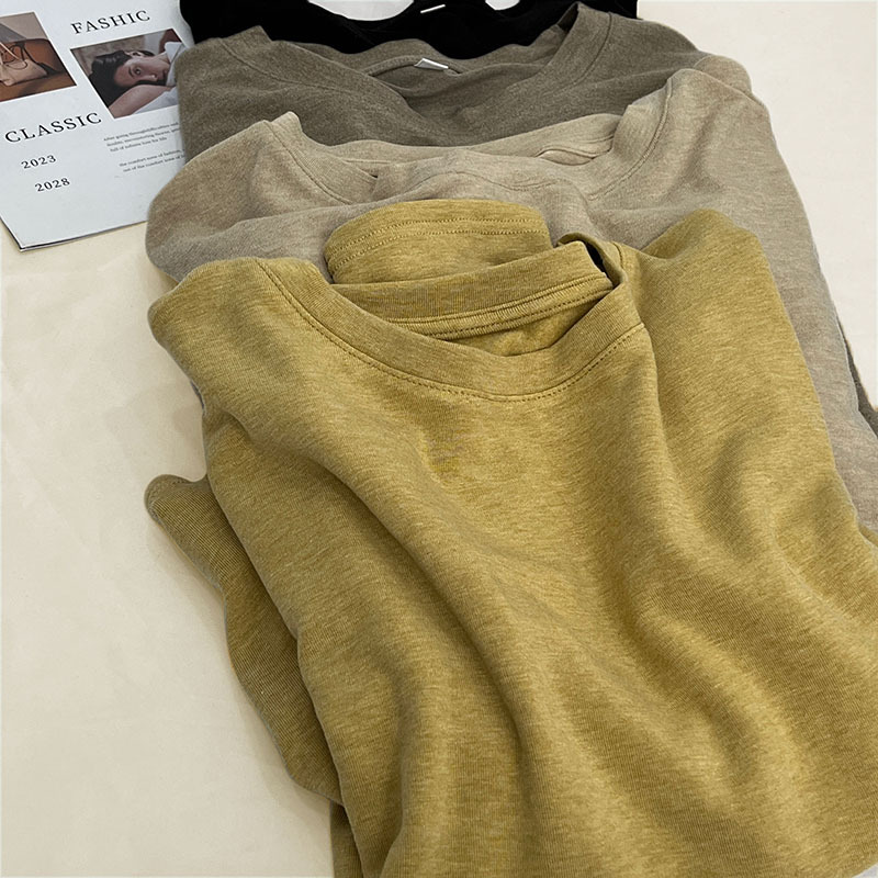 Brushed Basic Long-Sleeve Base Shirt for Women, New Spring Style, Soft and Fluffy Faux Cashmere T-Shirt, Loose and Versatile Top