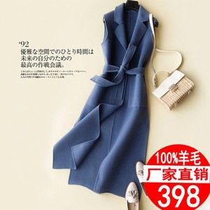 Mùa thu và mùa đông mới hai mặt len ​​vest trên đầu gối phần dài mỏng phù hợp với cổ áo ol áo gi lê áo gi lê