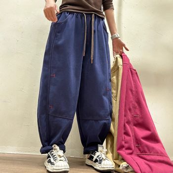 Colored Cotton Fleece-Lined Casual Pants 2025 Winter New Style Simple and Stylish Warm Loose Pants for Women