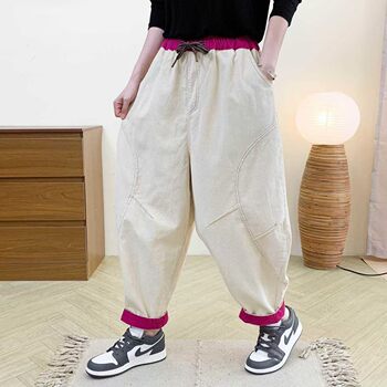 2025 Autumn New Simple Corduroy Patchwork Harem Pants Loose High-Waisted Tie Women's Casual Pants