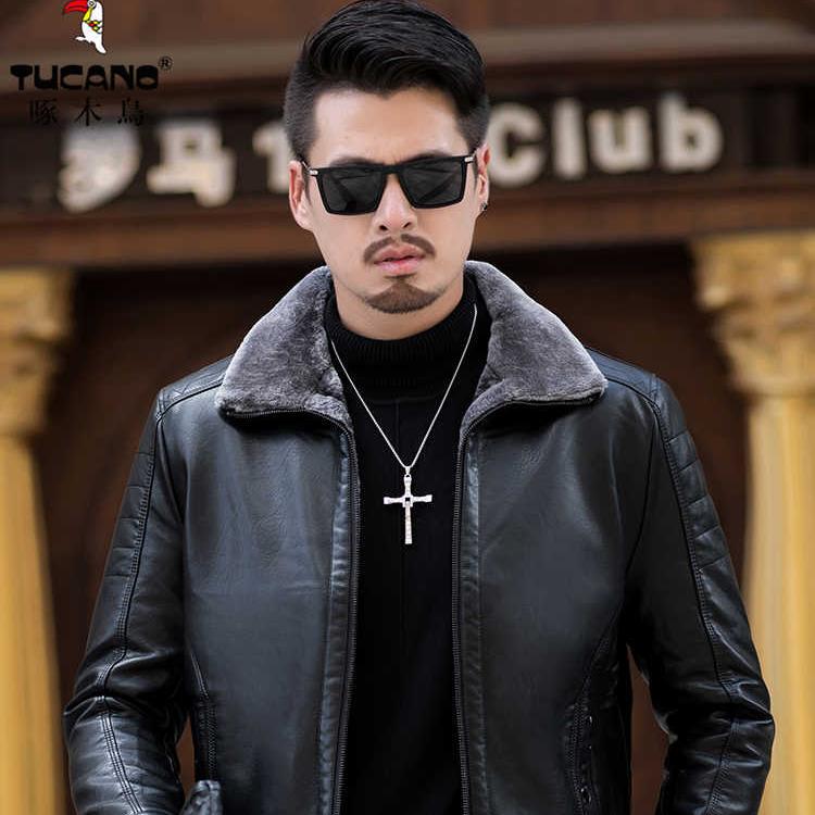 Woodpecker Genuine Leather Jacket for Men, Middle-Aged and Elderly, Winter Fleece-Lined and Thickened, Integrated Leather and Fur Coat, Middle-Aged Sheepskin Jacket Woodpecker Genuine Leather Jacket for Men, Middle-Aged and Elderly, Winter Fleece-Lined and Thickened, Integrated Leather and Fur Coat, Middle-Aged Sheepskin Jacket