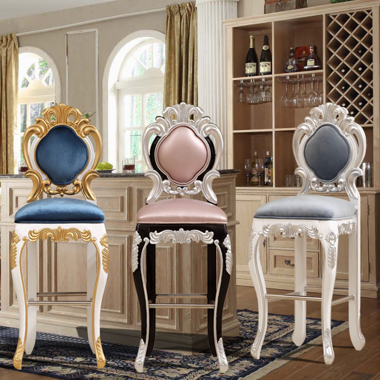 19 European-style bar chairs All solid wood bar chairs Neoclassical bar chairs Bar chairs high chairs Simple European bar chairs