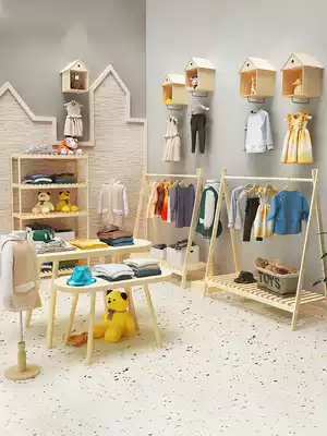 Solid wood children's floor hangers kindergarten clothes coat racks ins Japanese Children Baby children's clothing store hangers