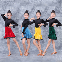 Autumn and winter Latin clothing Childrens practice clothes Girls Latin dance skirt long-sleeved girls dance clothes Childrens performance clothes