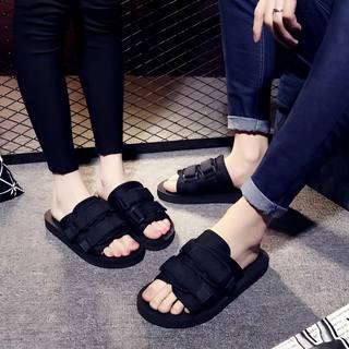 Trendy Black Sandals for Women, New Summer Style, Non-Slip Slip-On Sandals for Couples, Students, Versatile Outdoor Beach Shoes