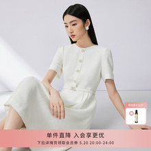 LIME Rhine Round Neck Waistband Dress White 2024 Spring/Summer New Single breasted Design Sense Commuter Long Dress