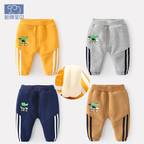 Yiqi baby sports pants plus velvet thickened male newborn winter clothing warm female baby pants outside wearing cotton pants