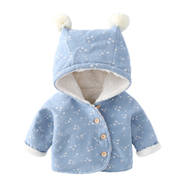 Baby coat autumn and winter baby coat girl winter hooded baby cotton boy clothes foreign air plus Velvet